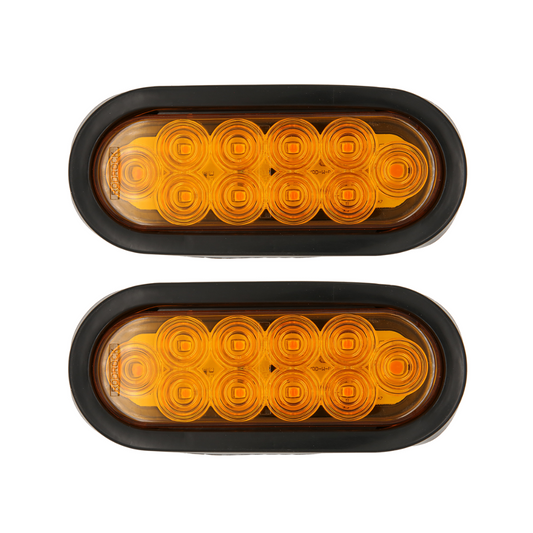 6" Amber Oval LED Trailer Lights - Submersible Grommets Mount (Pair)