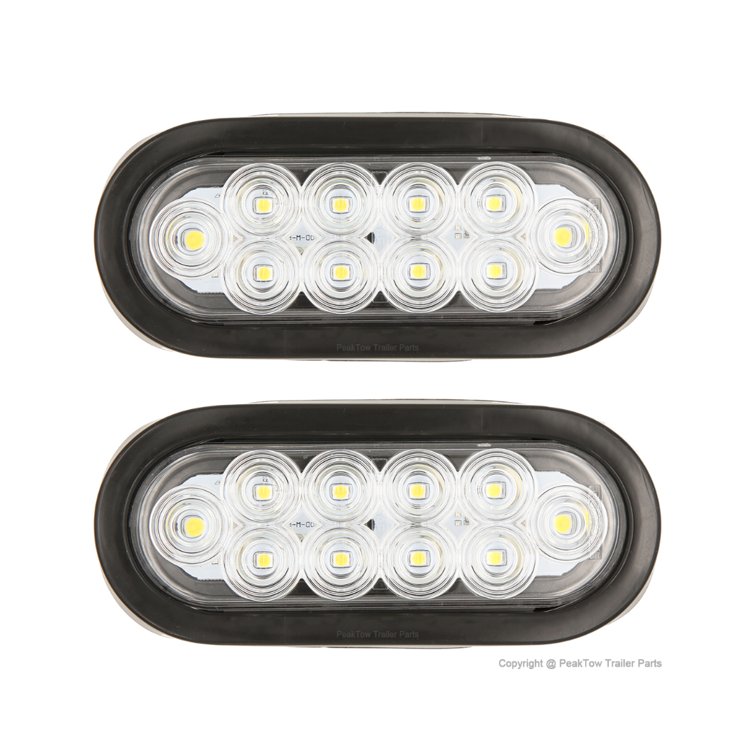 6" White Oval LED Trailer Lights - Submersible Grommets Mount (Pair)