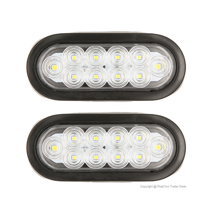 6" White Oval LED Trailer Lights - Submersible Grommets Mount (Pair)