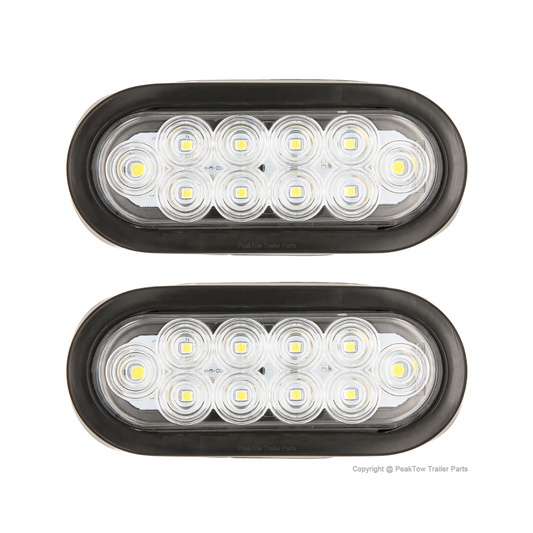 6" White Oval LED Trailer Lights - Submersible Grommets Mount (Pair)