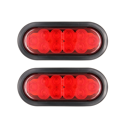 6" Red Oval LED Trailer Lights - Submersible Grommets Mount (Pair)