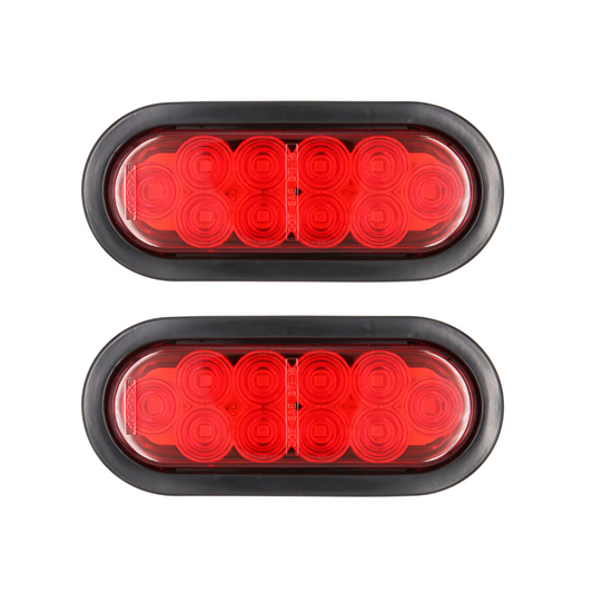 6" Red Oval LED Trailer Lights - Submersible Grommets Mount (Pair)