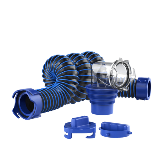 15FT RV Sewer Hose Kit - Clear Elbow & Storage Caps included