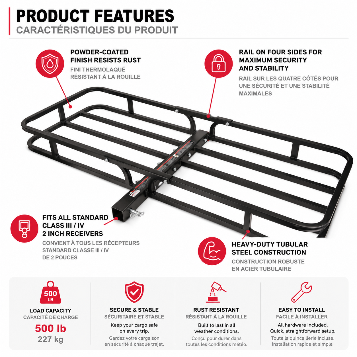 Hitch Mount Cargo Carrier 53.5 x 19 x 5 inches