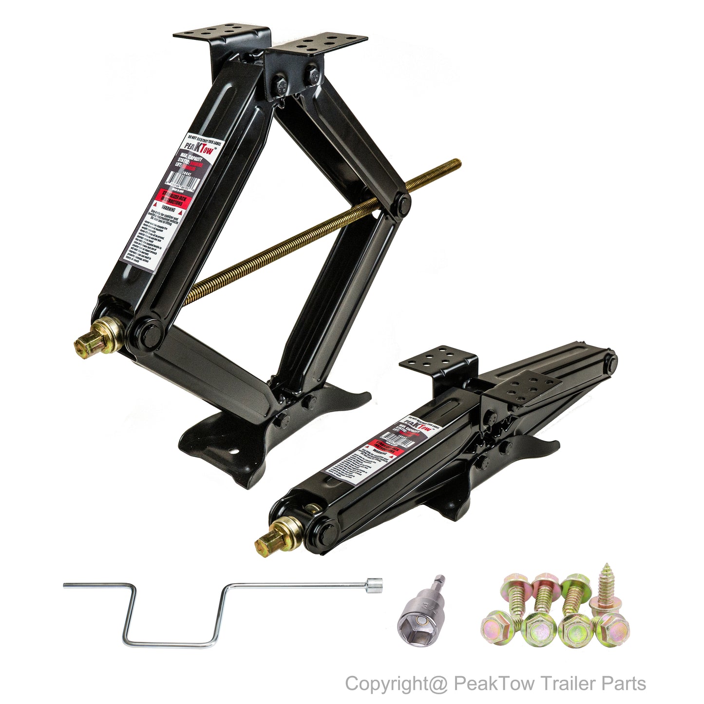 PTJ0602 Crics à ciseaux de nivellement pour stabilisateur de remorque RV de 24 po, capacité de 5 000 lb, avec poignée, douille et matériel pour perceuse électrique - Caisse de 2