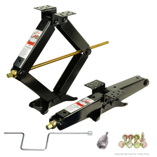 PTJ0603 7500 lbs Capacity 24" RV Trailer Stabilizer Leveling Scissor Jacks with Handle & Power Drill Socket & Hardware - case of 2