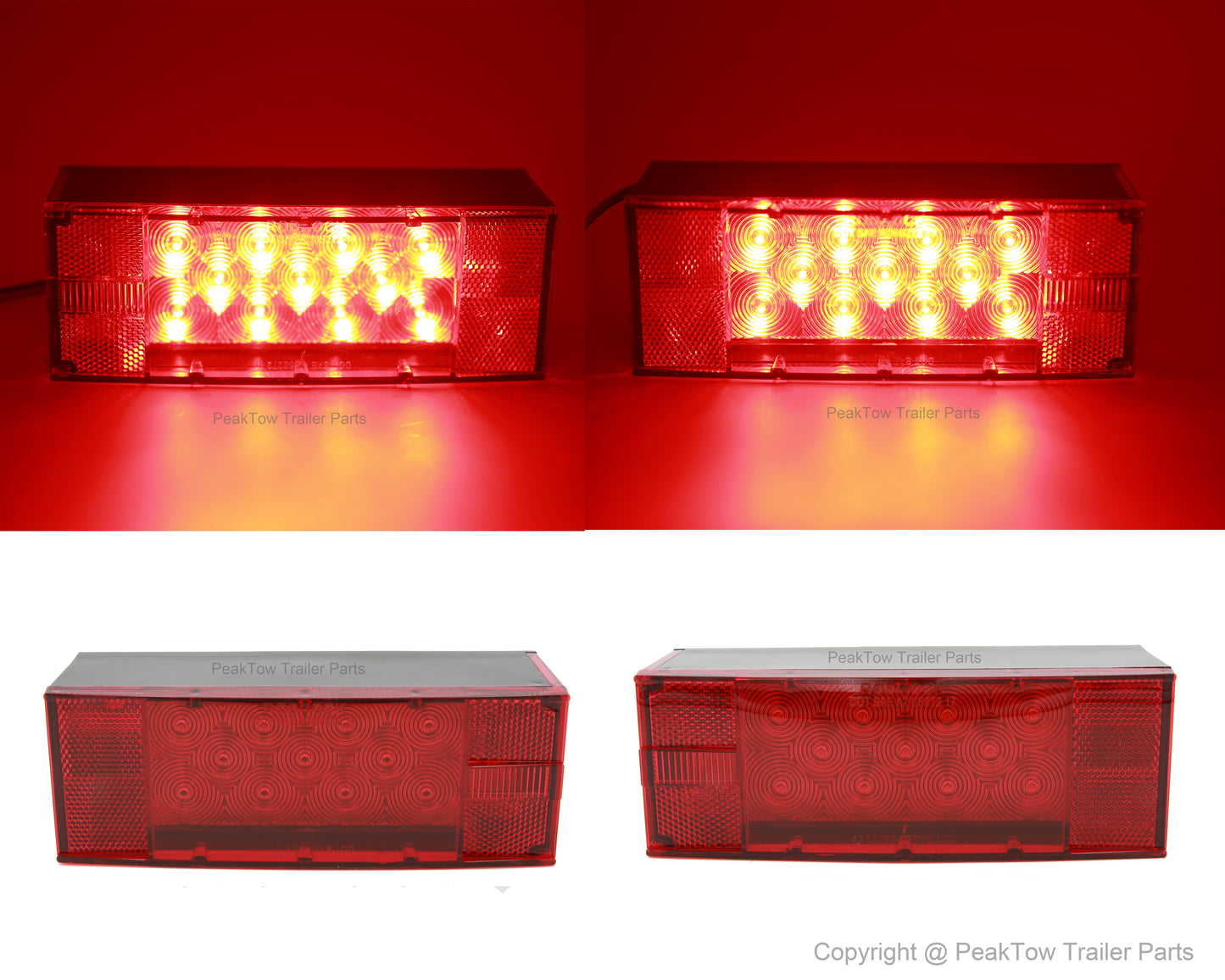 PTL0102 Deluxe 12V Rectangular Low Profile Submersible LED Trailer Light Kit Stop/Turn/Tail Lights - case of 12