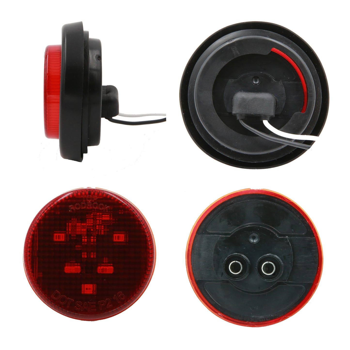 PTL0251 Round LED Red 2" 12V Submersible Clearance Marker Tail Brake Stop Lights For Car Truck Van Trailer RV Boat with Grommets and Plugs - case of 160