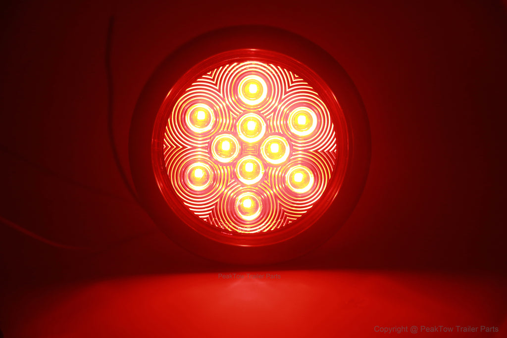 Feux de remorque round LED rouges 4" – submersibles, montage à anneau (caisse de 80 feux)