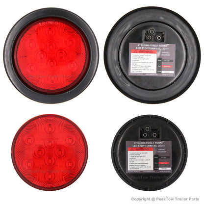 Feux stop/clignotants/arrière submersibles ronds à DEL rouges de 4 po PTL0401 avec œillets et bouchons - Lot de 80