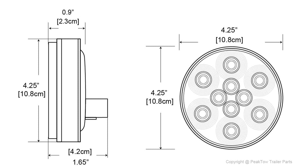 Feux de remorque round LED rouges 4" – submersibles, montage à anneau (caisse de 80 feux)