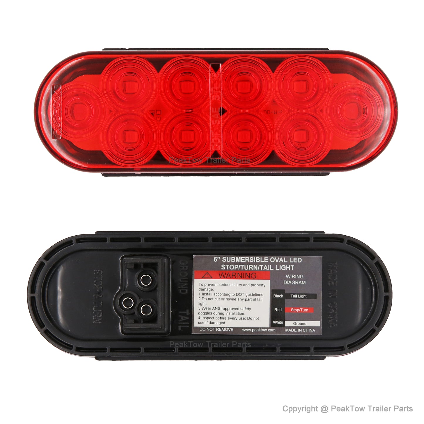 PTL0431 Lumières ovales de 6 pouces à LED rouges submersibles pour remorque, camion, camping-car, avec œillets et bouchons, caisse de 80