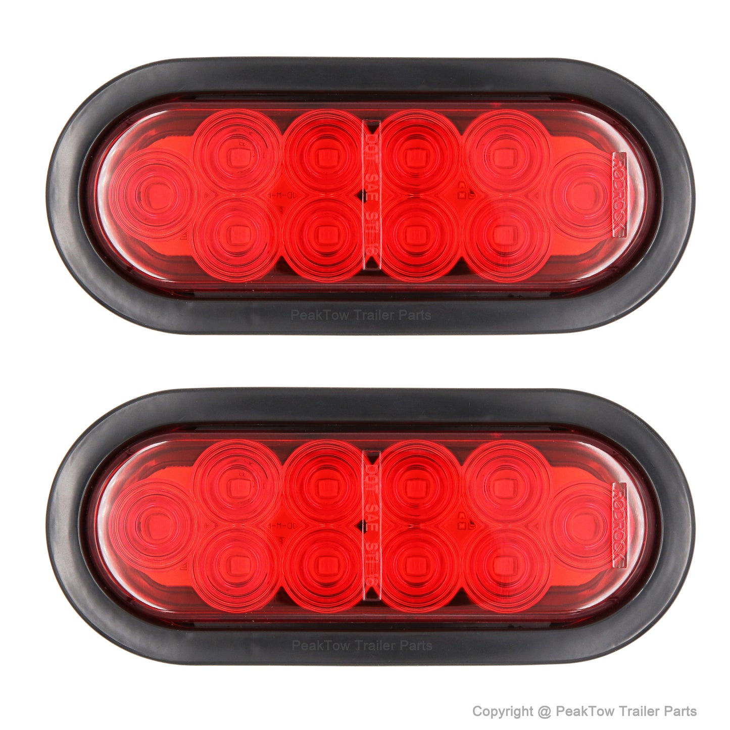 PTL0434 Trailer Truck Steel Light Boxes with 6 Inches LED Red Oval Tail Light & 2 Inches LED Red Round Side Lights - Case of 6