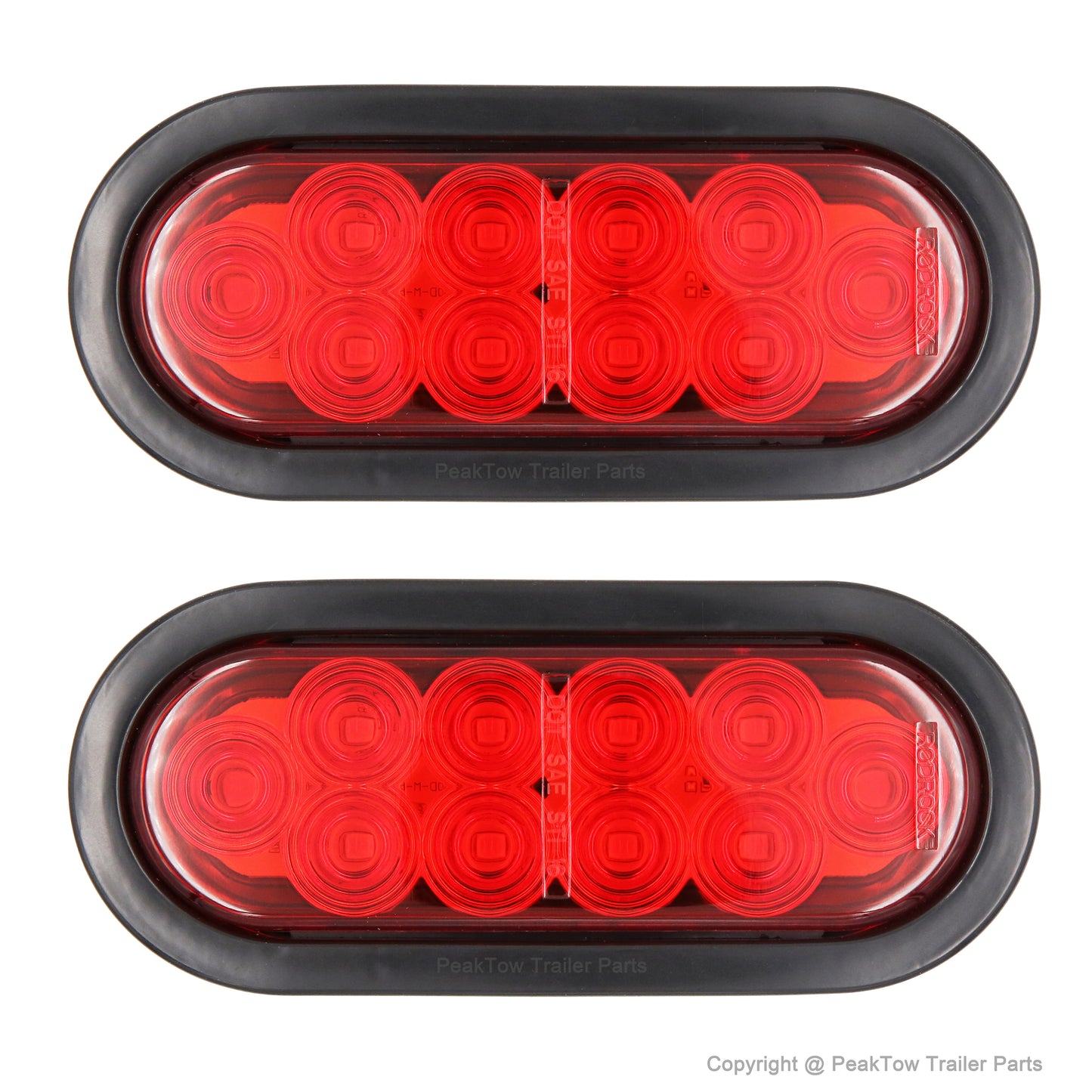 PTL0434 Caissons lumineux en acier pour camion remorque avec feu arrière ovale rouge à LED de 6 pouces et feux latéraux ronds rouges à LED de 2 pouces - Caisse de 6