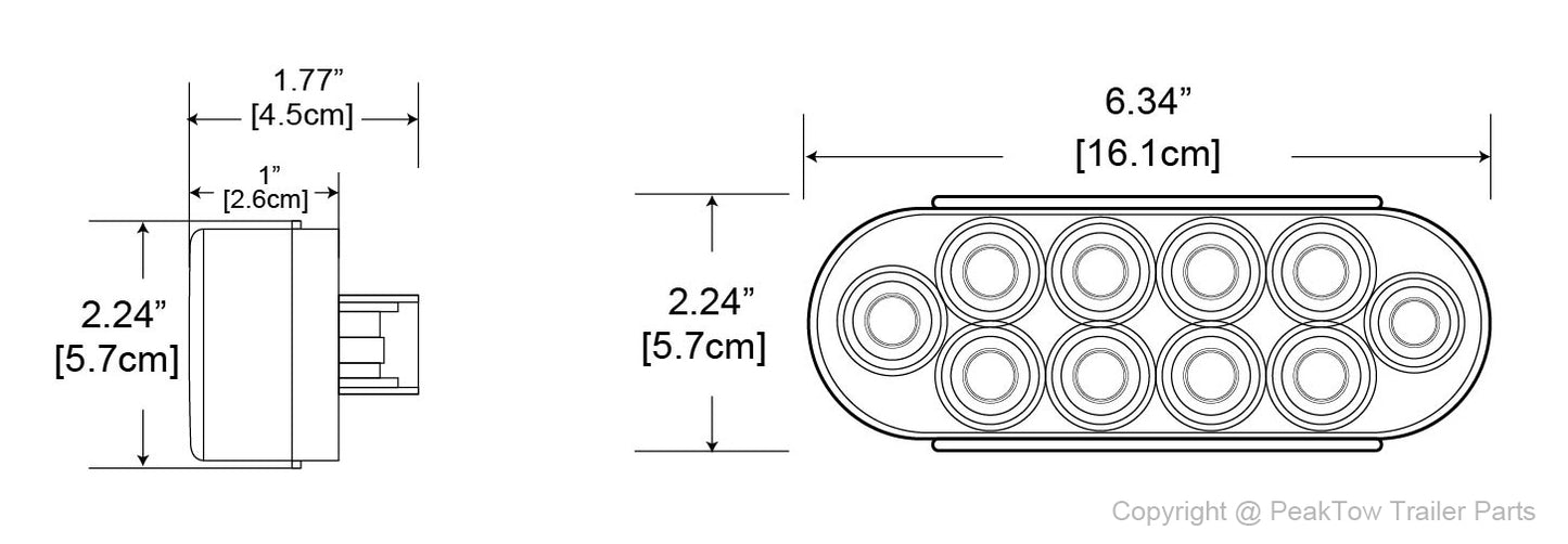 PTL0431 Lumières ovales de 6 pouces à LED rouges submersibles pour remorque, camion, camping-car, avec œillets et bouchons, caisse de 80