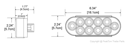 PTL0436 Oval 6 Inches Red LED Submersible Stop/Turn/Tail Trailer Truck RV Lights Including Grommets and Plugs - Case of 80
