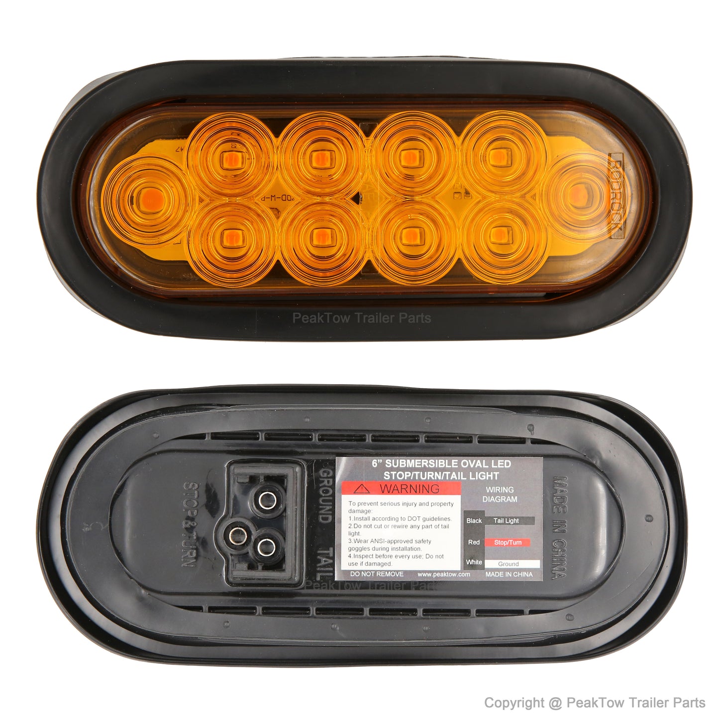 PTL0432 Ovale 6 pouces Ambre LED Submersible Stop/Tour/Queue Remorque Camion RV Lumières Comprenant Œillets et Bouchons - Caisse de 80