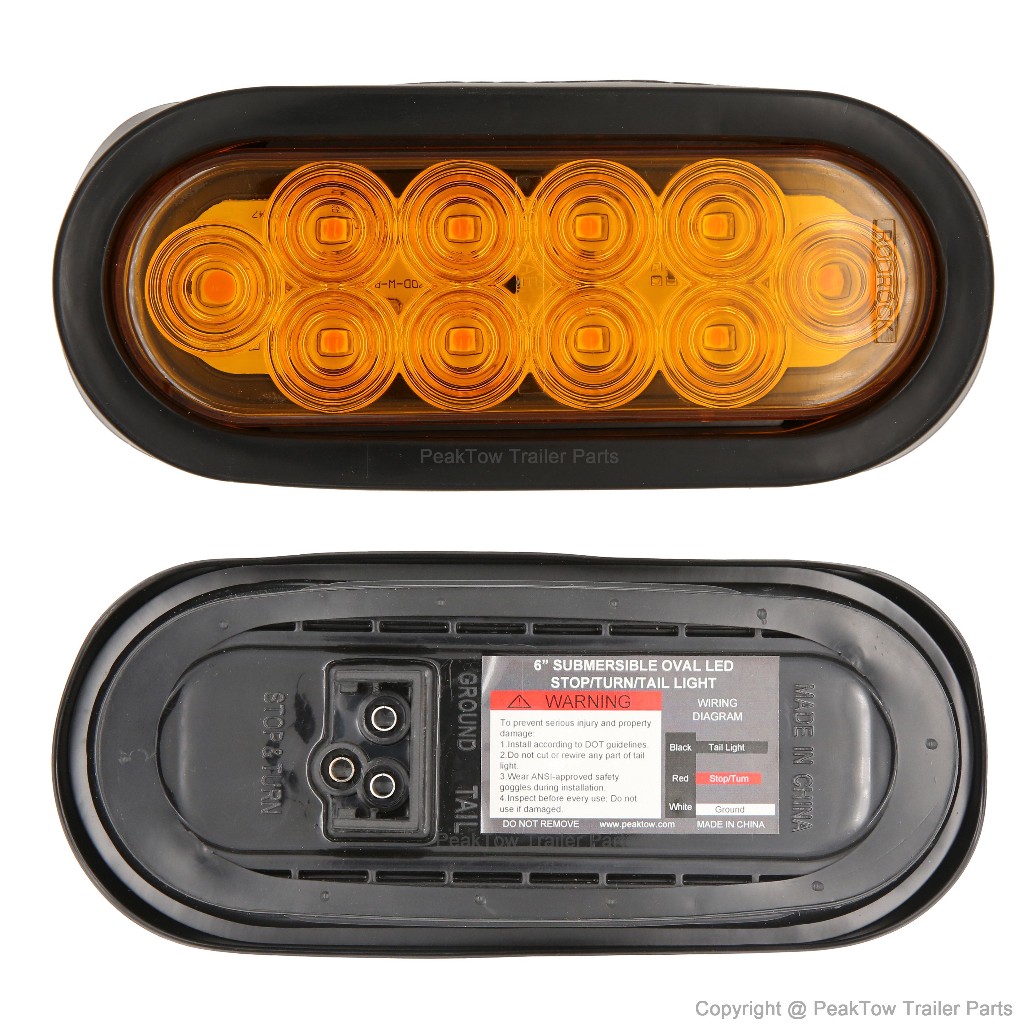 6" Amber Oval LED Trailer Lights - Submersible Grommets Mount (Pair)