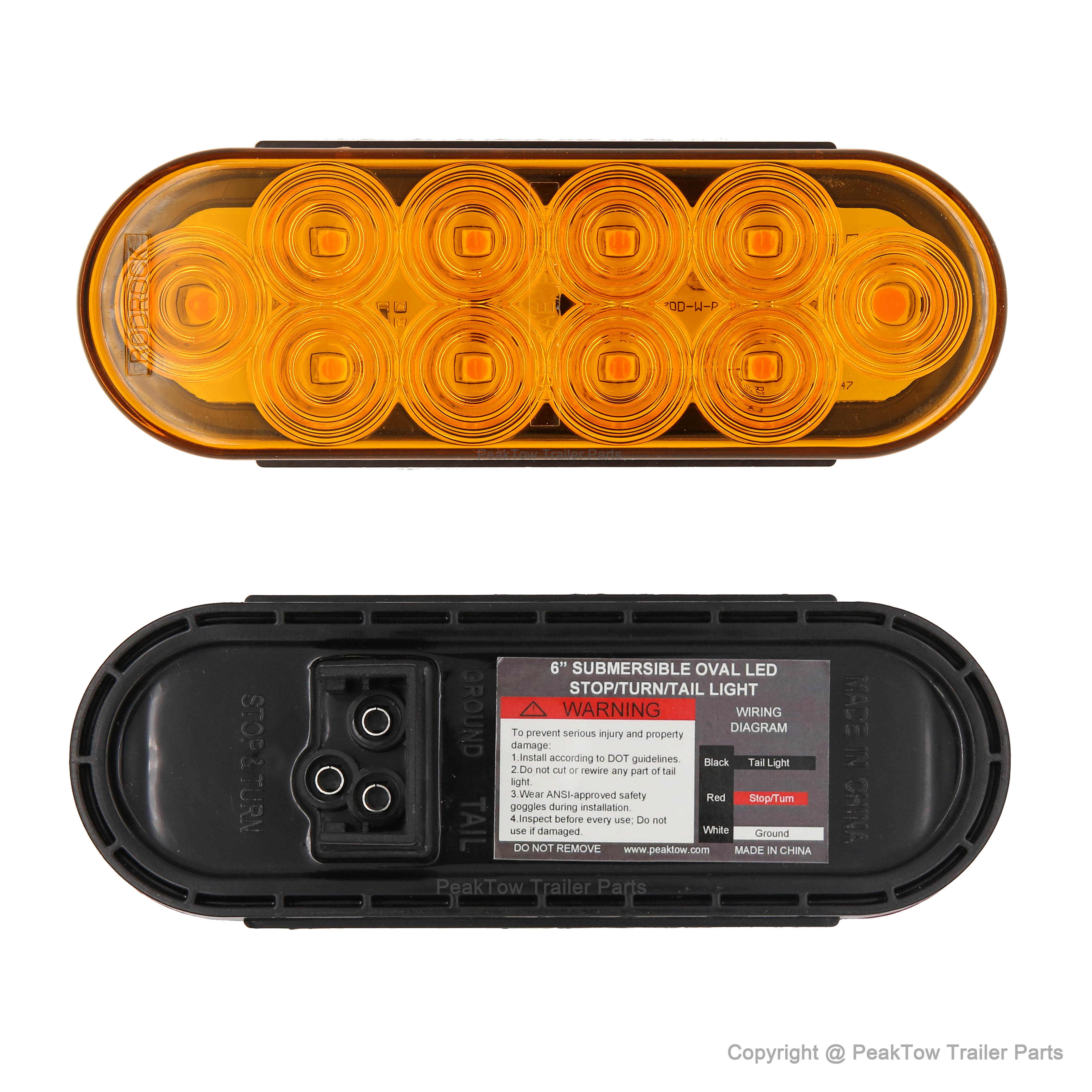 6" Amber Oval LED Trailer Lights - Submersible Grommets Mount (Pair)