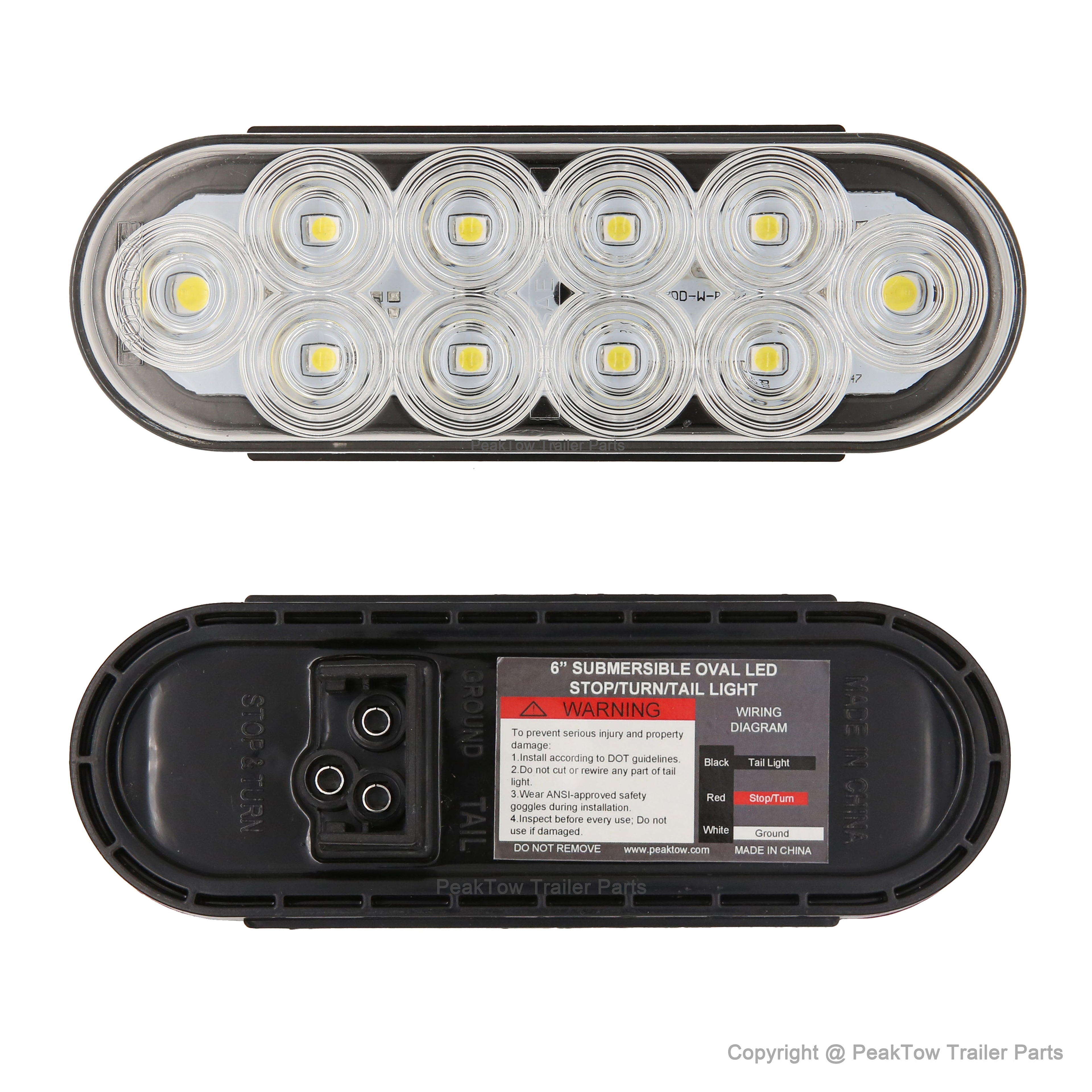 6" White Oval LED Trailer Lights - Submersible Grommets Mount (Pair)