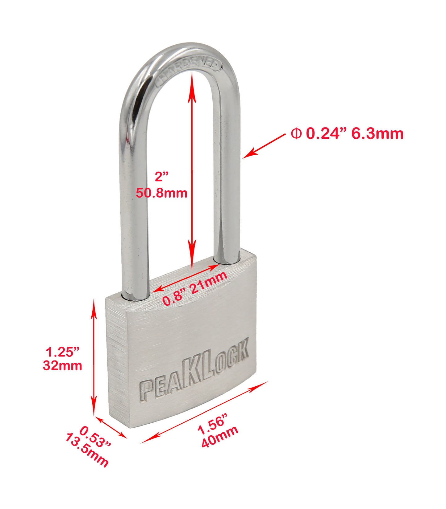 PEAKLOCK PLA0004 Cadenas à clé identique 1-9/16 de large en aluminium massif à anse longue 6PK