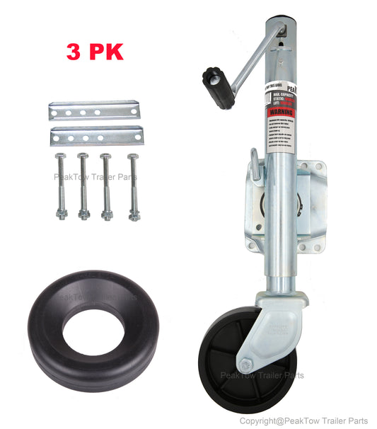 PTJ0201 1 000 lb. Cric à langue pivotant pour remorque marine de bateau avec roue et arrêt de roue - Caisse de 3 pièces