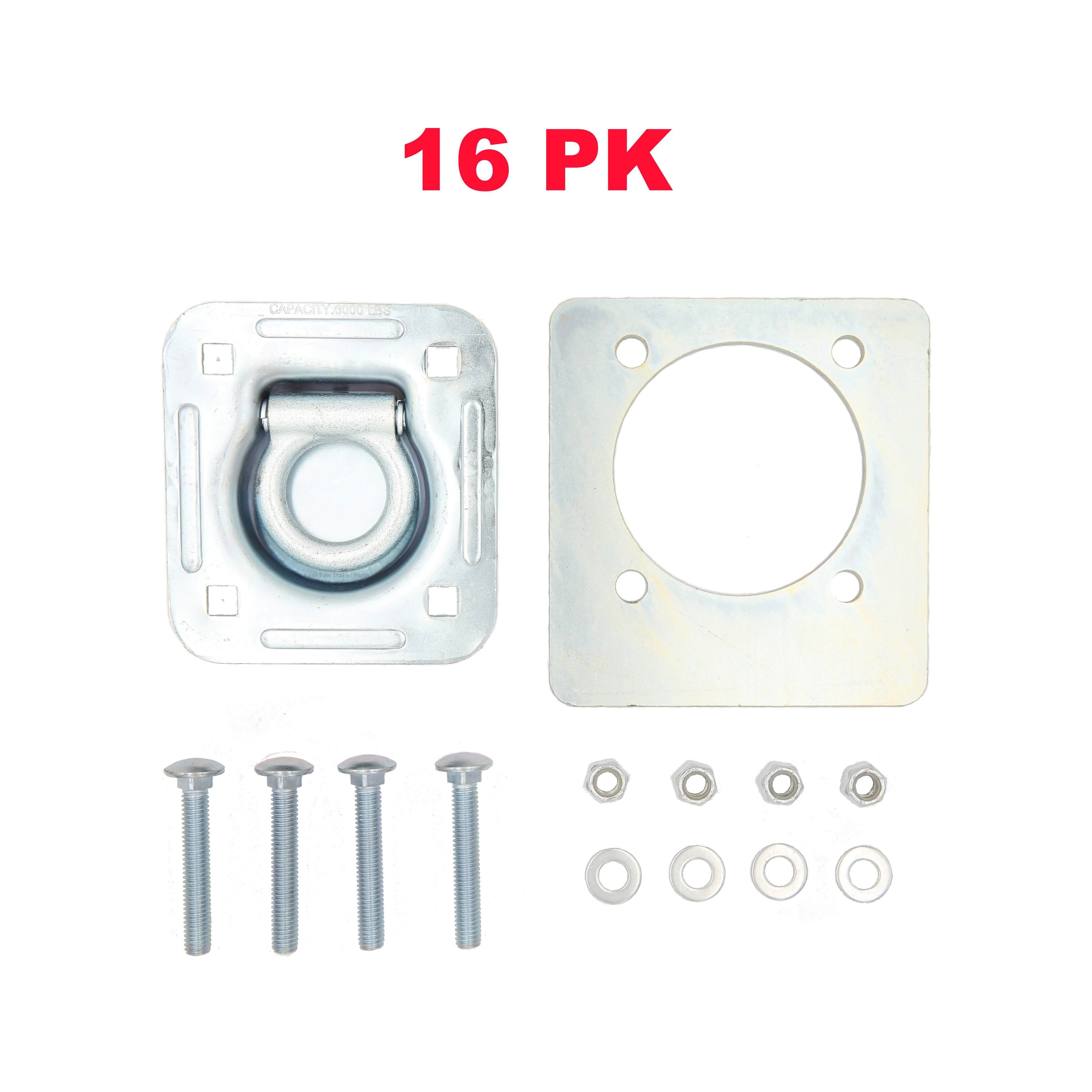 PTJ0321 Cargo Trailer Recessed 6000 lbs Capacity Tie-Down Pan D Rings Including Mounting Lock Plate and Installation Hardware - Case of 16