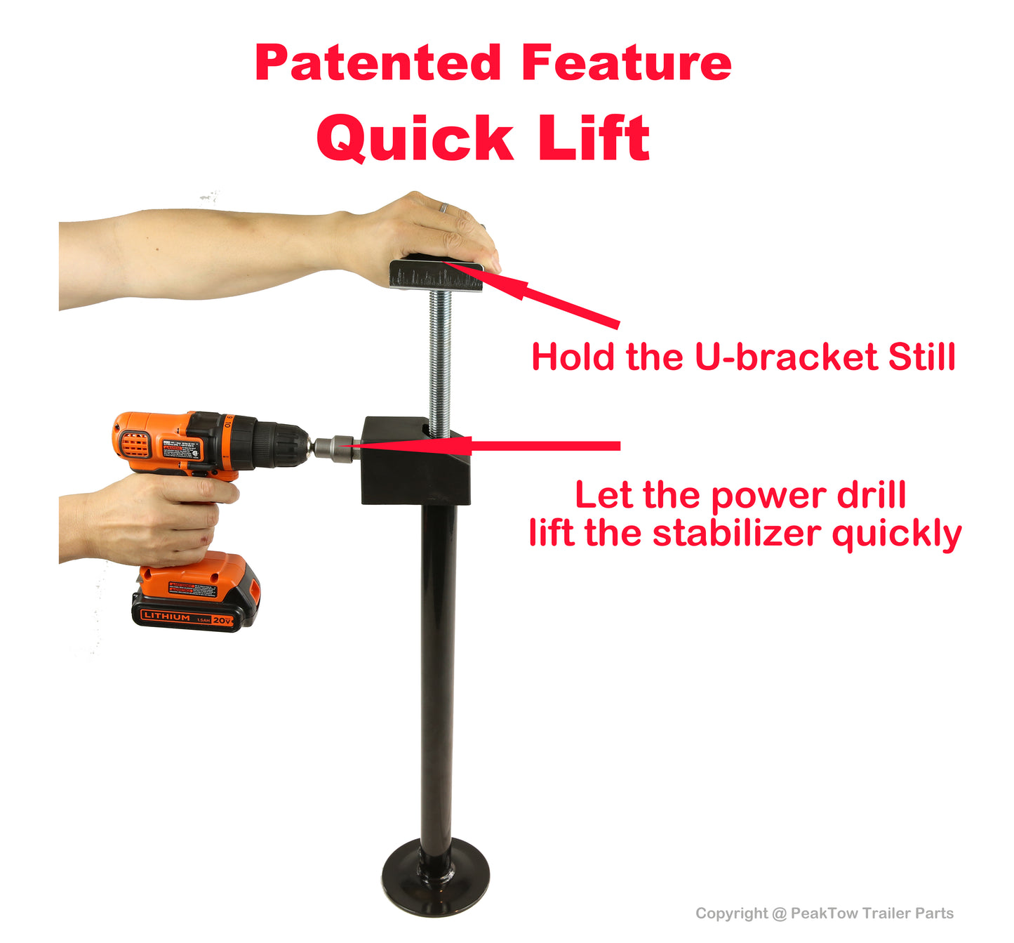 PTJ0605 QUICK LIFT 23-39" Adjustable 5000 lbs Slide-Out Stabilizer Support - Case of 4 pcs