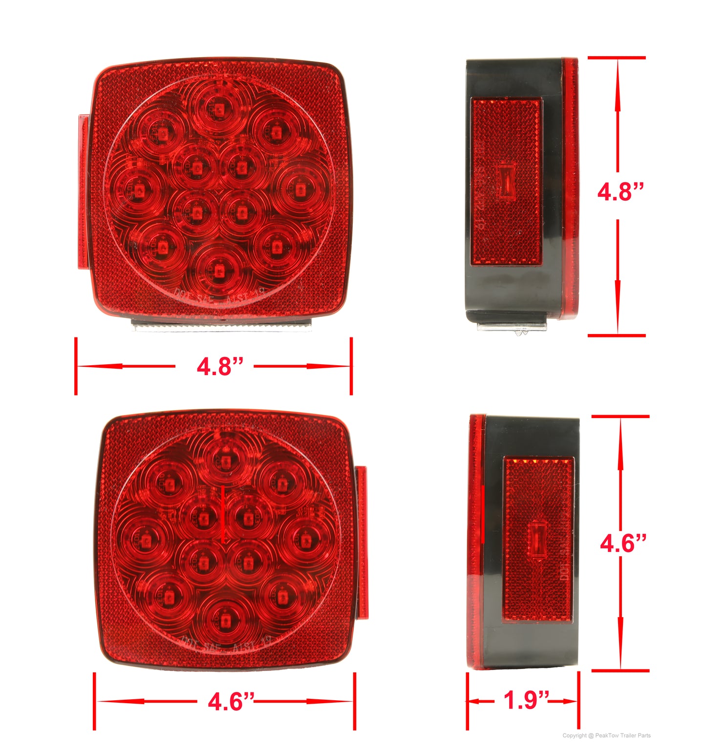 PTL0106 Kit d'éclairage de remorque submersible carré de luxe à DEL 12 V - caisse de 24
