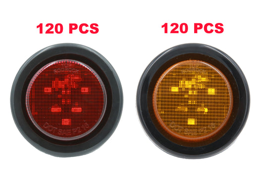 PTL0253 LED rondes 2" 12 V marqueur de dégagement submersible feux stop arrière pour voiture camion van remorque RV bateau avec œillets et bouchons – caisse de 240 (120 ambre et 120 rouge)