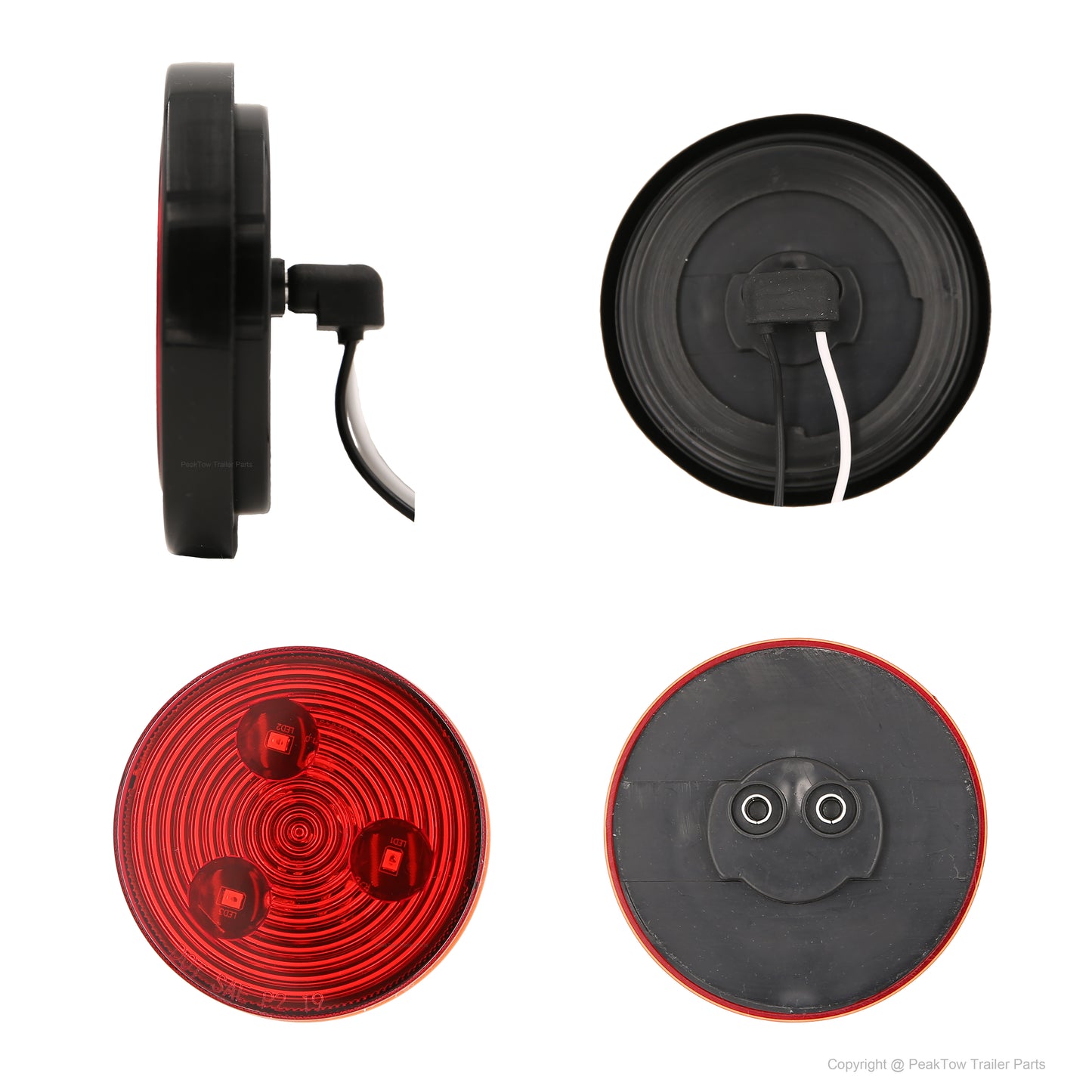 PTL0281 Round LED Red 2.5" Submersible Clearance Marker Lights with Grommets and Plugs - case of 240