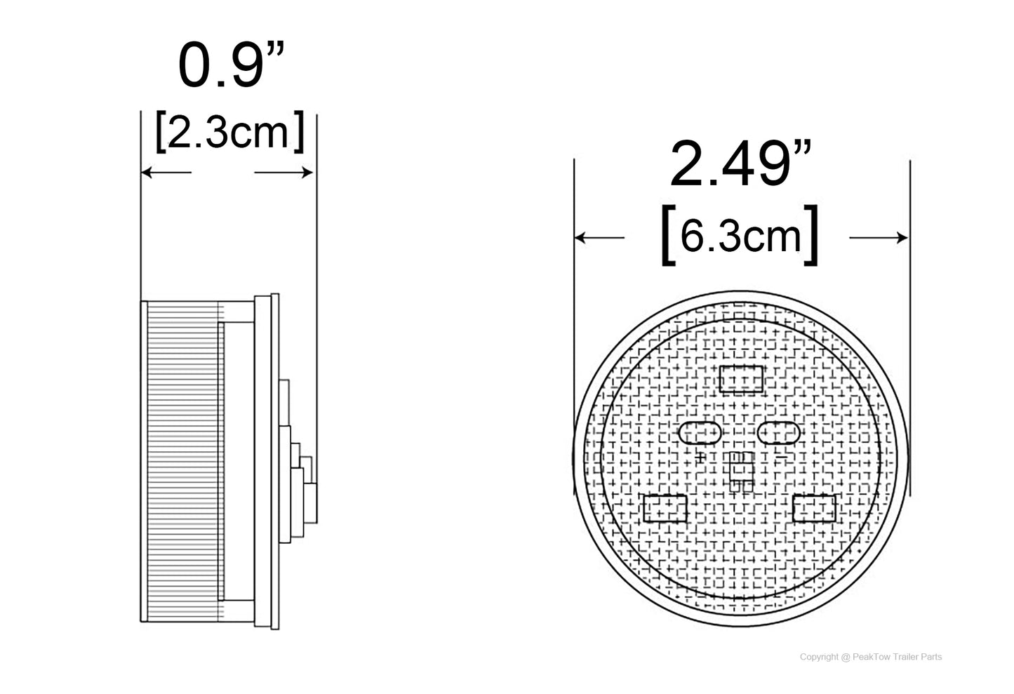 PTL0281 Feux de gabarit submersibles ronds à LED rouges de 2,5 po avec œillets et fiches - caisse de 240