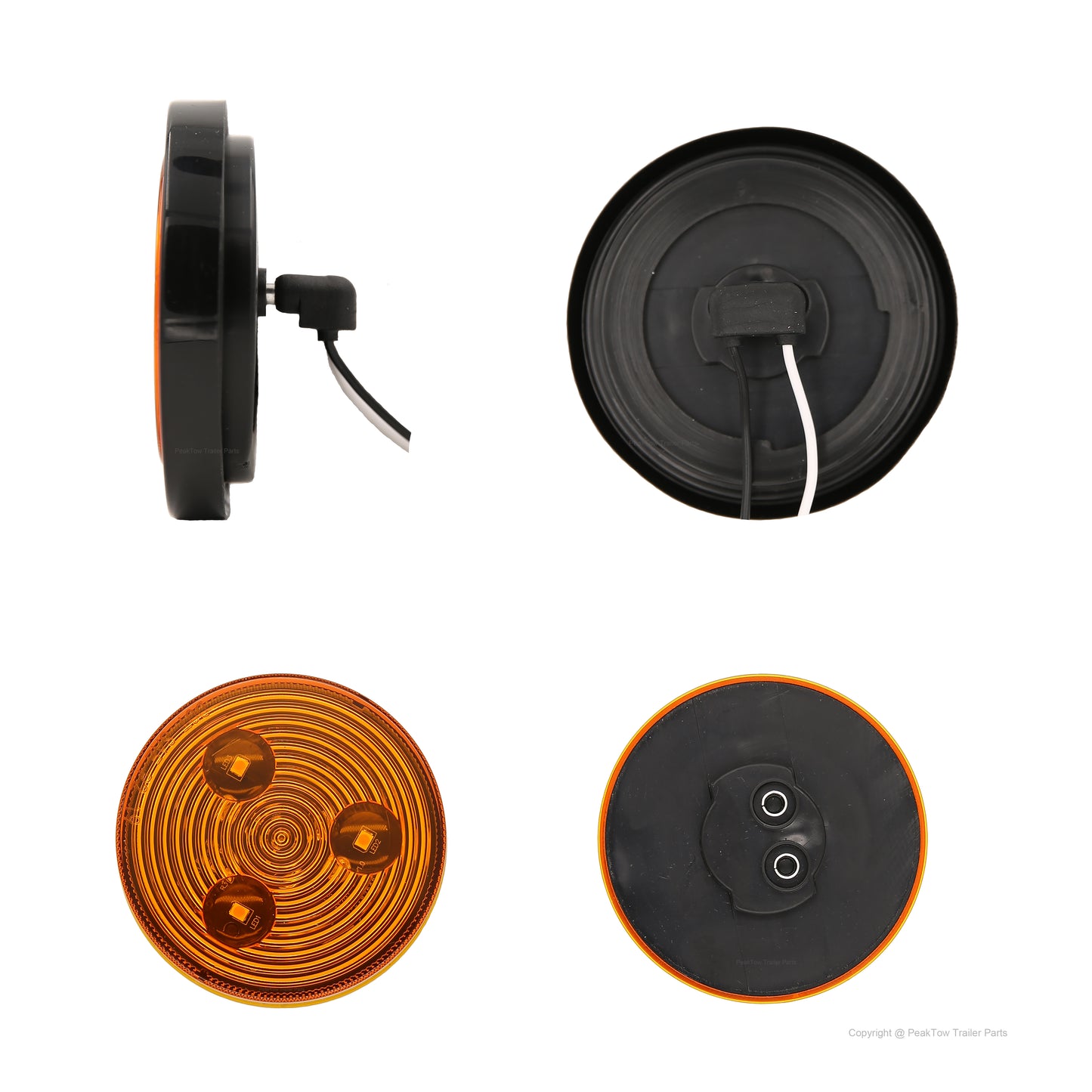 PTL0283 Round LED 2.5" Submersible Clearance Marker Lights With Grommets and Plugs - Case of 240 (120 Amber & 120 Red)
