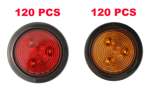 PTL0283 Round LED 2.5" Submersible Clearance Marker Lights With Grommets and Plugs - Case of 240 (120 Amber & 120 Red)