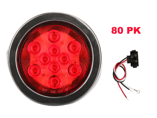 PTL0401 Round Red 4 Inches LED Submersible Stop/Turn/Tail Lights with Grommets and Plugs - Case of 80