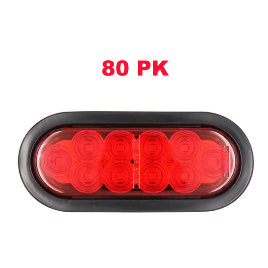 PTL0431 Oval 6 Inches Red LED Submersible Stop/Turn/Tail Trailer Truck RV Lights Including Grommets and Plugs - Case of 80