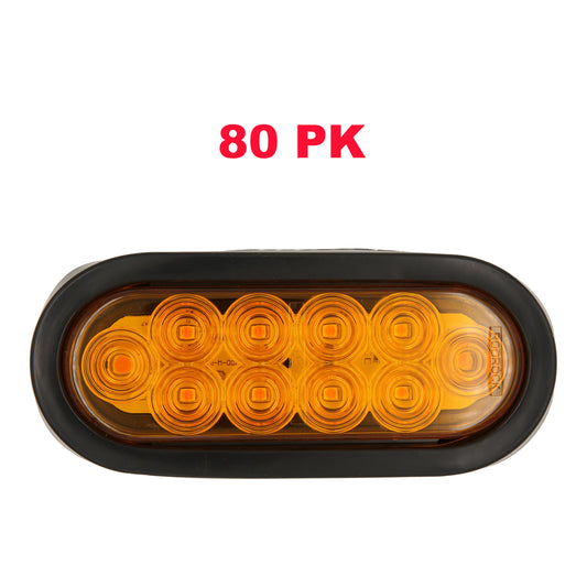 PTL0432 Oval 6 Inches Amber LED Submersible Stop/Turn/Tail Trailer Truck RV Lights Including Grommets and Plugs - Case of 80