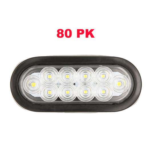 PTL0433 Lumières ovales de 6 pouces à LED blanches submersibles pour arrêt/virage/queue/marche arrière de camion de remorque, y compris œillets et bouchons - Caisse de 80