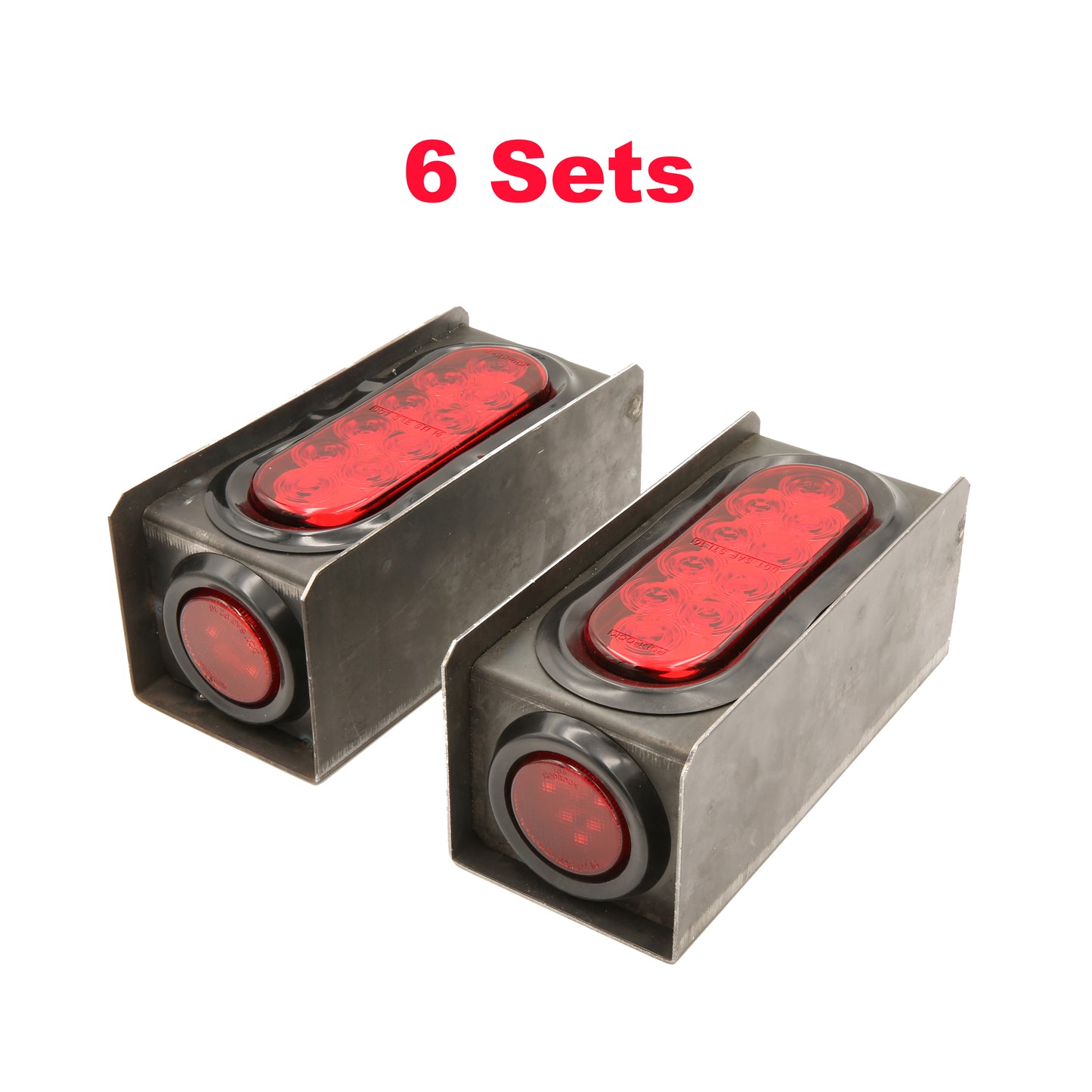 PTL0434 Caissons lumineux en acier pour camion remorque avec feu arrière ovale rouge à LED de 6 pouces et feux latéraux ronds rouges à LED de 2 pouces - Caisse de 6