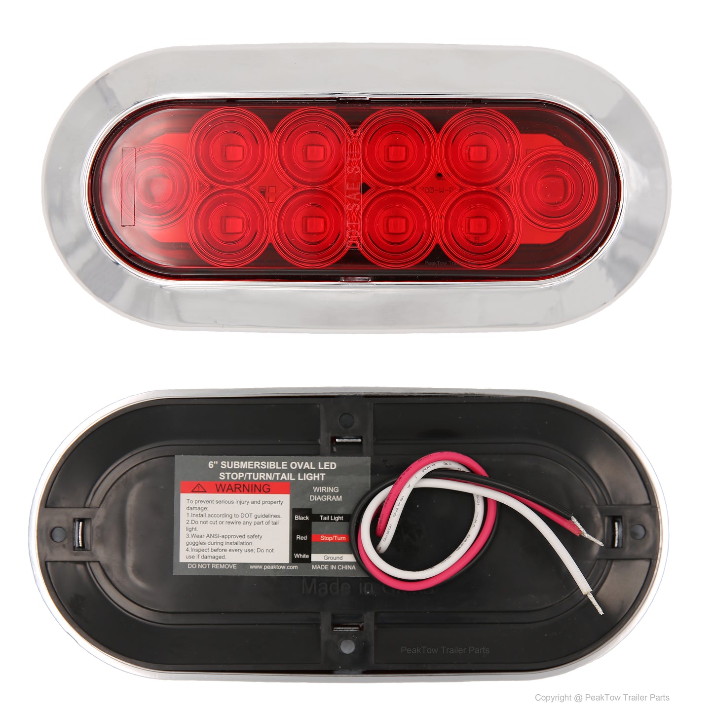 PTL0435 Oval 6 Inches Red LED Submersible Stop/Turn/Tail Trailer Truck RV Lights Surface Mount - Case of 80