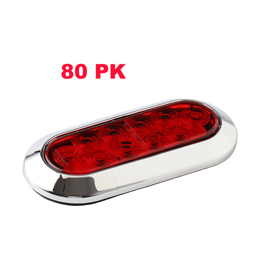 PTL0435 Oval 6 Inches Red LED Submersible Stop/Turn/Tail Trailer Truck RV Lights Surface Mount - Case of 80