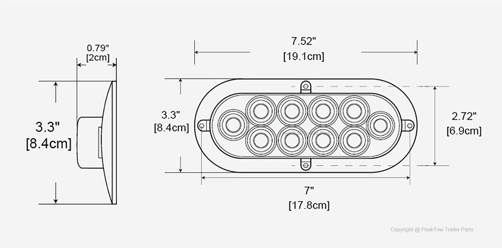 Feux de remorque ovales LED blancs 6" – submersibles, garniture chromée (caisse de 40 paires/80 feux)