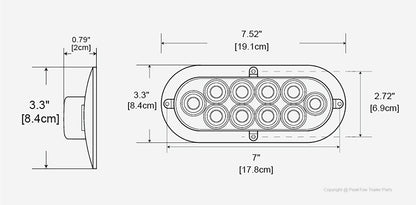 PTL0435 Oval 6 Inches Red LED Submersible Stop/Turn/Tail Trailer Truck RV Lights Surface Mount - Case of 80