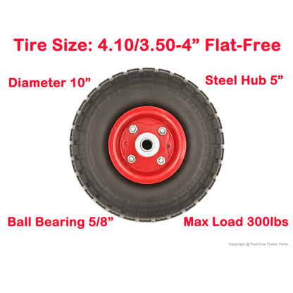 PTR0004 10" Flat Free Solid Tire and Wheel Set 4.10/3.50-4" - Case of 12