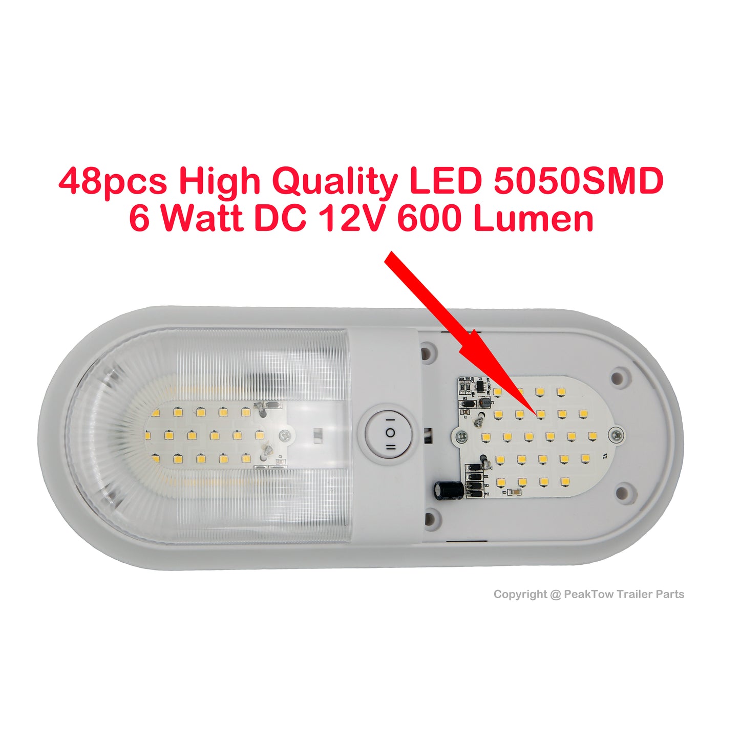 PTR0006 LED 12V RV Double Ceiling Dome Light With Switch for Camper Motorhome Boat - Case of 64