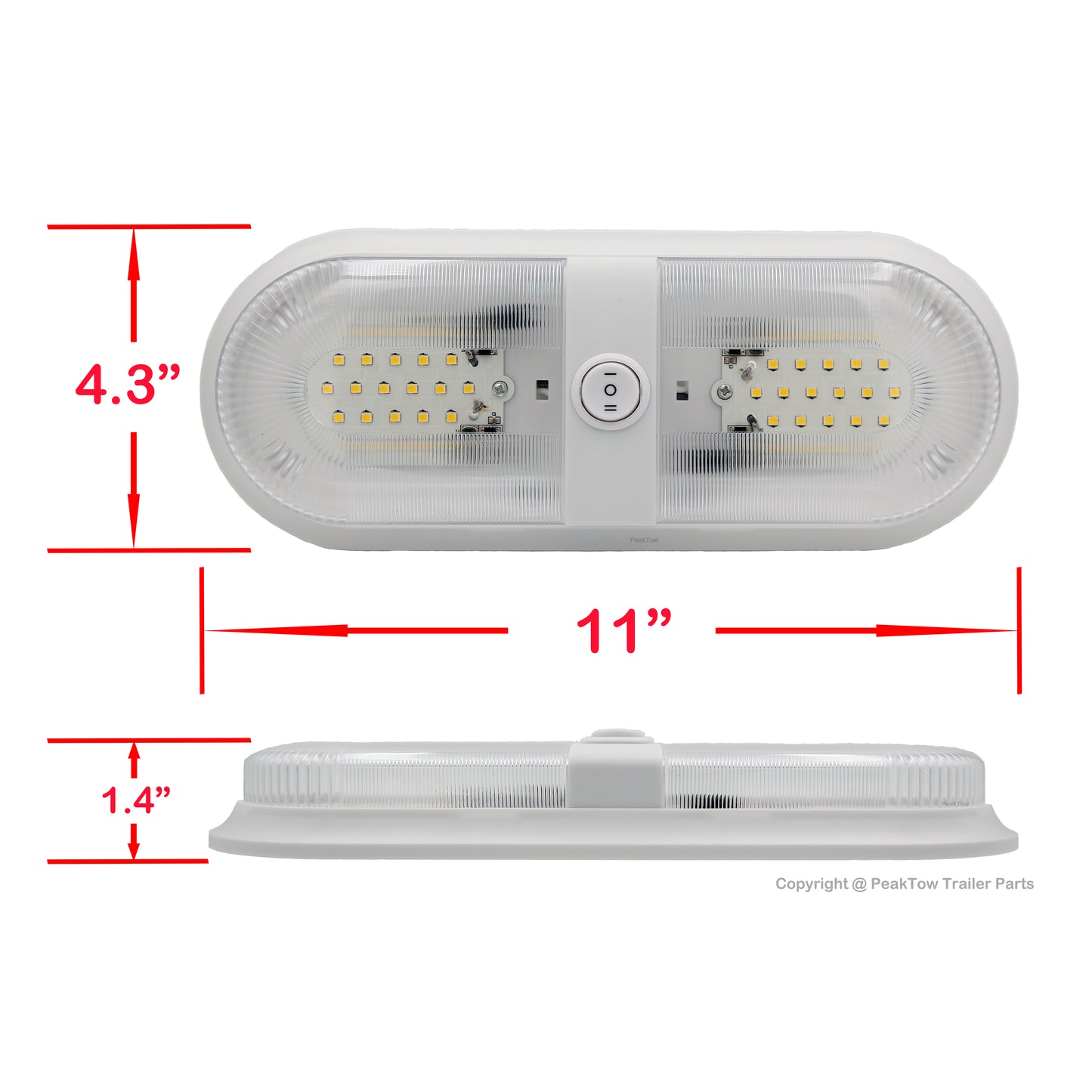 PTR0006 LED 12V RV Double Ceiling Dome Light With Switch for Camper Motorhome Boat - Case of 64