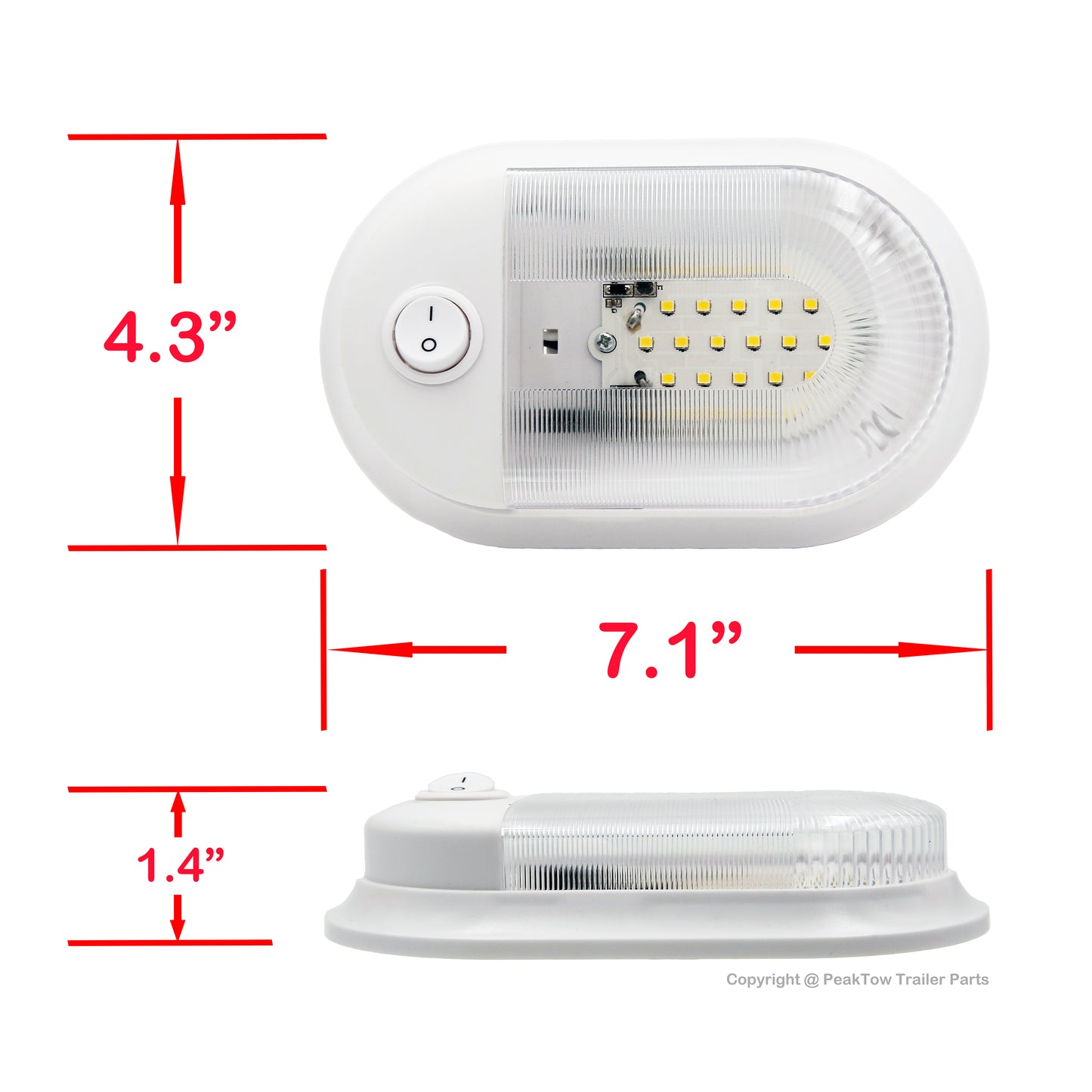 PTR0007 LED 12V RV Single Ceiling Dome Light With Switch for Camper Motorhome Boat - Case of 48