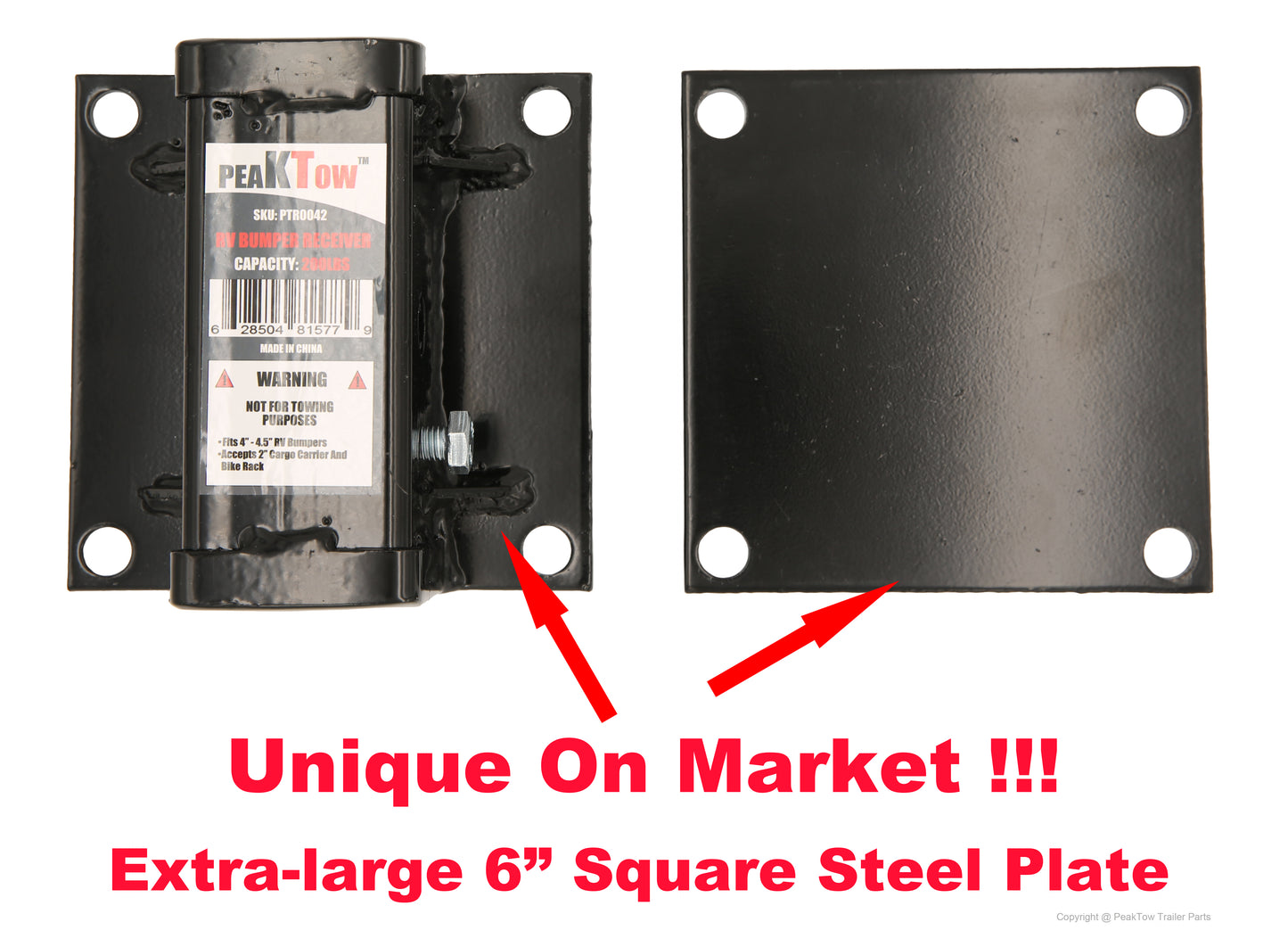 PTT0006 Deluxe 2 Inches RV Bumper Receiver Adapter for Bike Rack and Other Accessories - Case of 4