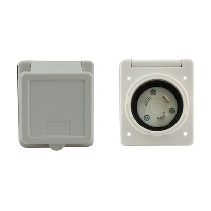 PTR0102 RV Power Inlet Marine Power Inlet 125V 30 AMP Power Plug Twist Lock Inlet with 3 Stainless Steel Pins and Screws, White, ETL & cETL Listed - case of 50
