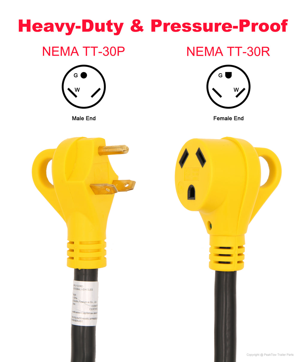 Rallonge pour VR 30A – 50 pi, NEMA TT-30 avec indicateur LED, poignée et organisateur